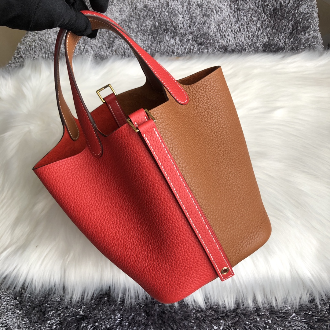 에르메스 피코탄18 레드 골드브라운 금장